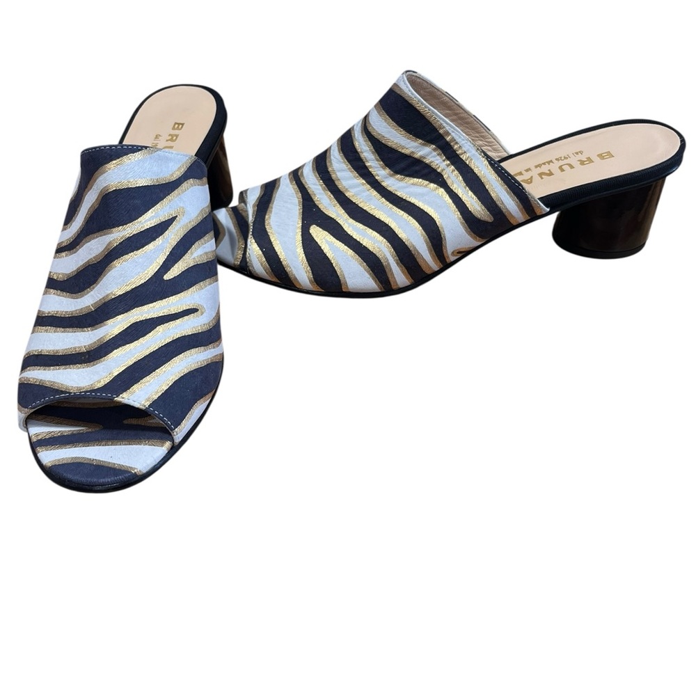 Brunate Metallic Zebra Print Block Heel Mules EU 40.5 Made in Italy NWT - Picture 3 of 11